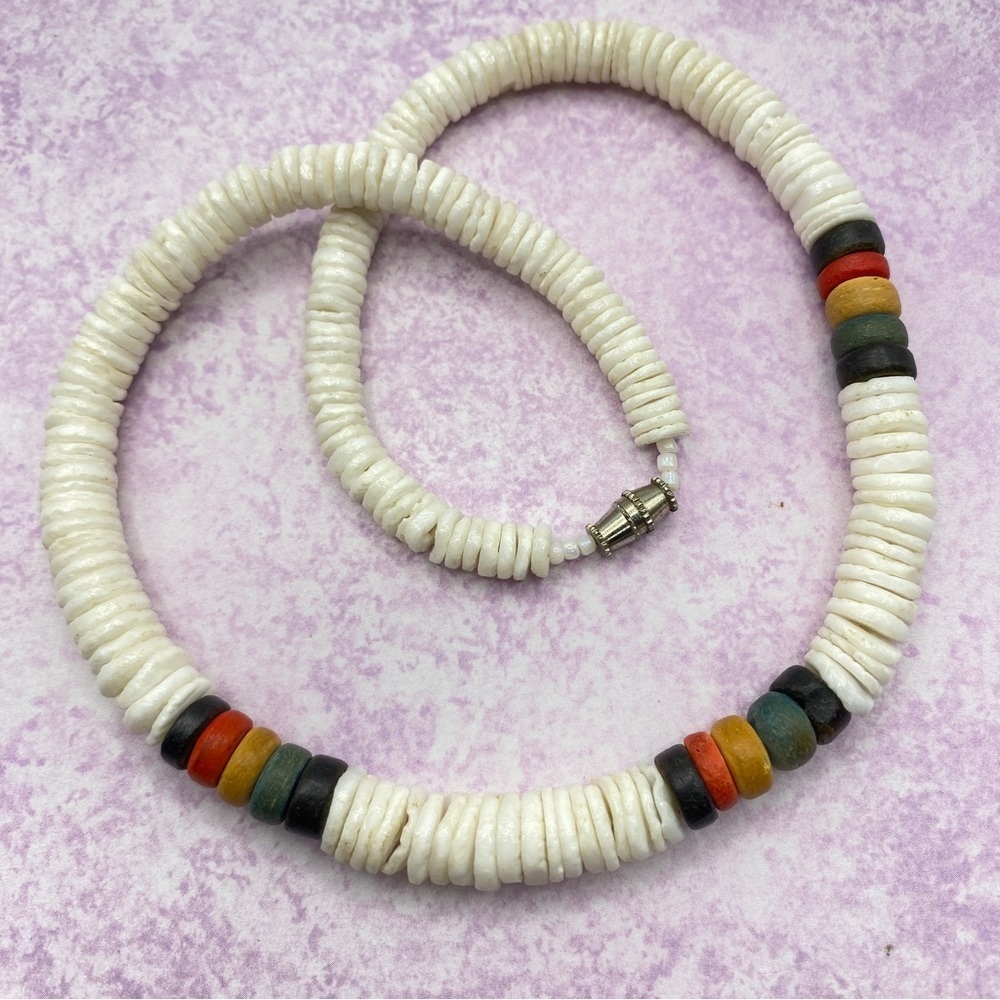 Puka Shell Necklace With Colored Clay Focal Beads